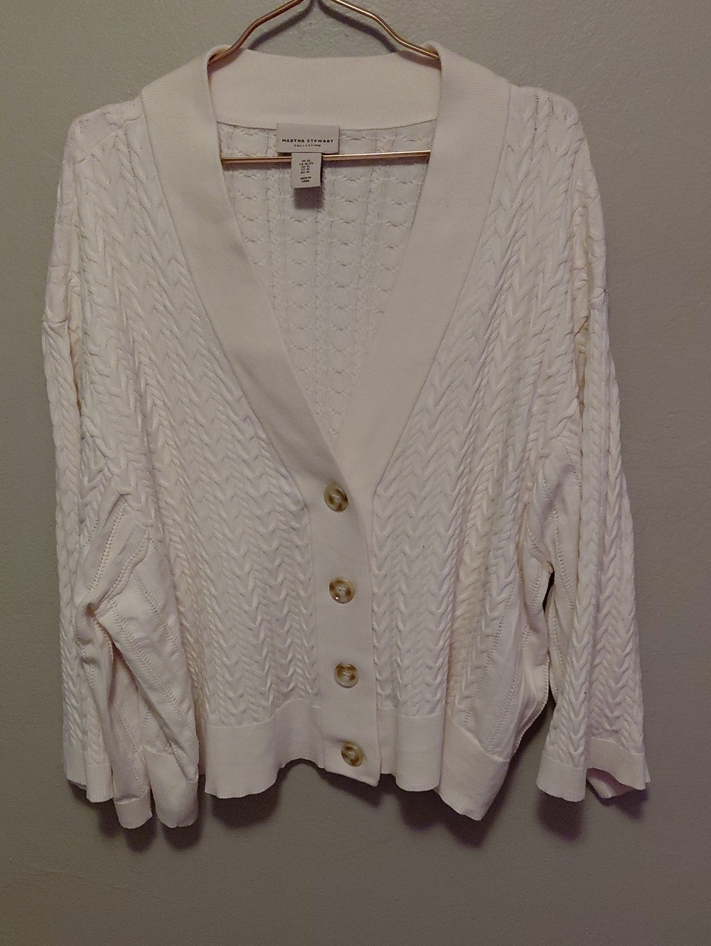 Martha Stewart Ivory Cable-Knit Button Cardigan